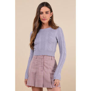 Lulus Cuddly Contentment Periwinkle Cable Knit Cropped Sweater Blue - Size S